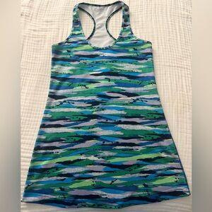 Lululemon Racerback Tank Sz 4 Blue Green Navy Abstract Print